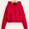Women's Cropped Sweatshirt Long Sleeves Drawstring Pullover Simple Crop Hoodie