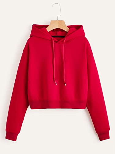 Women's Cropped Sweatshirt Long Sleeves Drawstring Pullover Simple Crop Hoodie