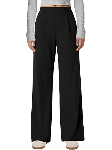 Wide Leg Pants for Women Stretchy Pull On Work Pants High Waisted Business Casual Trousers Slacks with Pockets
