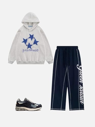 Star Embroidered Graphic Hoodie Y2k Oversize Vintage Long Sleeve Pullover 2025 Streetwear Outfits