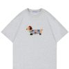 Mens Oversized Graphic Tees Dog Embroidery Casual Women Tshirts Short Sleeve Top Cotton Cute Tee Shirt