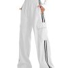 Women's Cargo Pants Baggy Straight Wide Leg Track Pants Striped Joggers with Pockets Athletic Streetwear