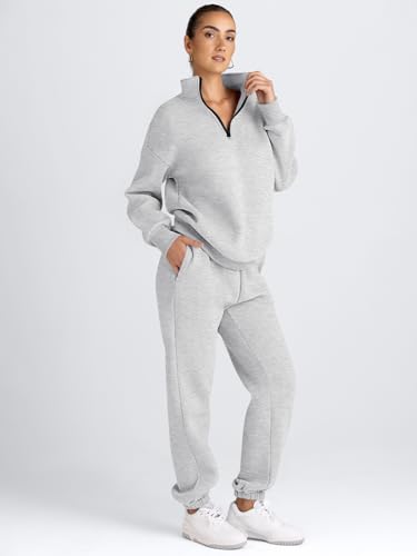 Women's Sweatsuits 2 Piece Outfits Lounge Sets Long Sleeve Half Zip Pullover and Baggy Sweatpants with Pockets