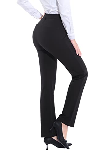 Women's Stretchy Dress Pants 28"/30" Pull-on Trousers Straight Leg Slacks 4 Pockets Plus Size for Work Business Casual