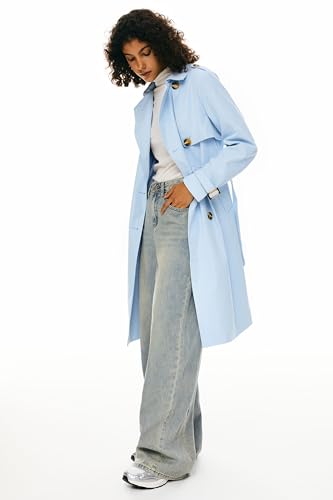Women's 3/4 Length Double Breasted Trench Coat Lapel Jacket with Belt