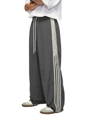 Striped Track Pants Men Parachute Pants Women Baggy Sweatpants Y2k Wide Leg Cargo Pants with Drawstring