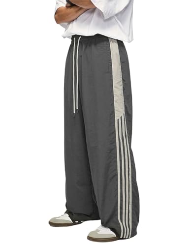 Striped Track Pants Men Parachute Pants Women Baggy Sweatpants Y2k Wide Leg Cargo Pants with Drawstring