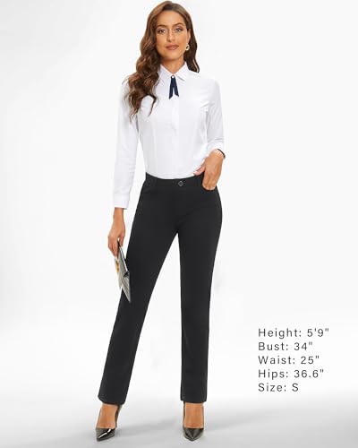 Women Dress Pants Business Casual Straight Leg 30" Stretch Work Pants Pull On Slim-fit Regular Slacks with 4 Pockets