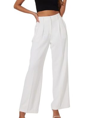Women Wide Leg High Waist Wide Leg Pants Loose Fit Back Elastic Waist Pleated Front Trousers for Work Casual