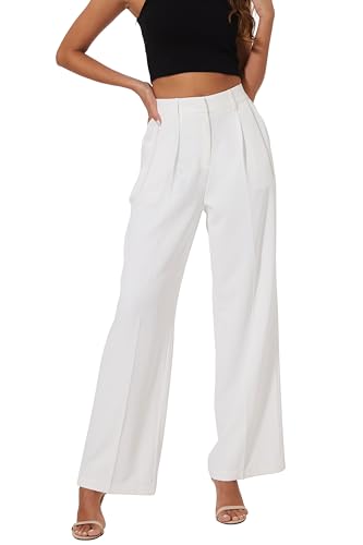 Women Wide Leg High Waist Wide Leg Pants Loose Fit Back Elastic Waist Pleated Front Trousers for Work Casual