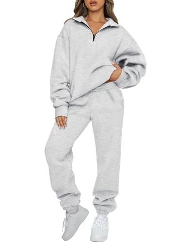 Women's Sweatsuits 2 Piece Outfits Lounge Sets Long Sleeve Half Zip Pullover and Baggy Sweatpants with Pockets