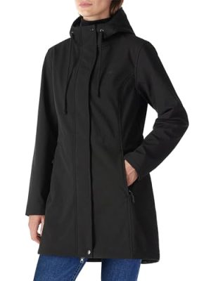Women's Lightweight Waterproof Fleece Lined Hooded Softshell Rain Jacket, Warm Windbreaker Long Coat