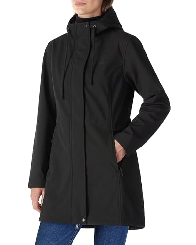 Women's Lightweight Waterproof Fleece Lined Hooded Softshell Rain Jacket, Warm Windbreaker Long Coat