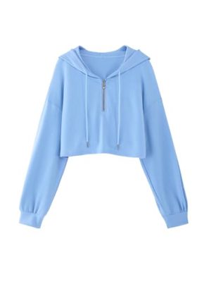 Womens Graphic Cropped Hoodies Half Zip Sweatshirt Long Sleeve Pullover Tops