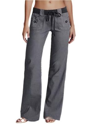Low Rise Cargo Wide Leg Pants for Women Drawstring Flap Pockets Y2K Bow Tie Casual Flare Pants