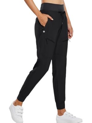 Women's Joggers Lightweight Hiking Pants High Waist 5 Zipper Pockets Quick Dry Travel Athletic UPF50+