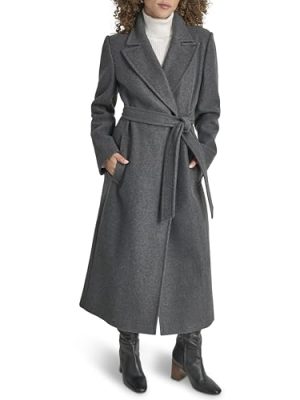 Women's Long Belted Faux-Wool