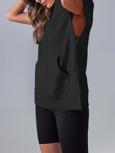 Womens Oversized Half Zip Hoodies Short Sleeve Casual Sweatshirts Pullover Tops with Pockets