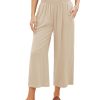 Capri Pants for Women High Waisted Wide Leg Linen Palazzo Trousers Pull On Elastic Smock Waist Loose Flowy Pants