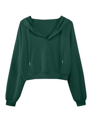 Women's Casual Long Sleeve Crop Top Hoodies Sweatshirt With Drawsting