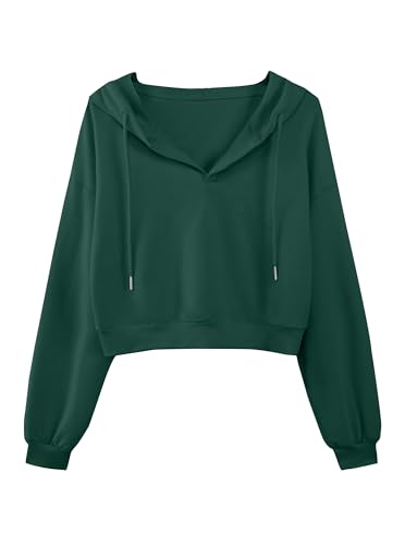 Women's Casual Long Sleeve Crop Top Hoodies Sweatshirt With Drawsting