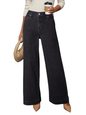 Women's Casual High Waisted Jeans Stretch Wide Leg Loose Denim Pants with Pockets