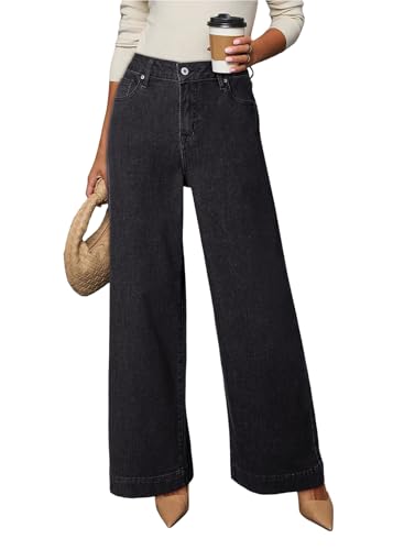 Women's Casual High Waisted Jeans Stretch Wide Leg Loose Denim Pants with Pockets