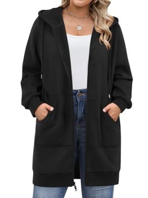 Women Plus Size Zip Up Hoodies Long Sleeve Tunic Sweatshirt Long Fleece Hoodie Jacket with Pockets