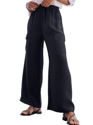 Women Palazzo Pants Summer Casual Wide Leg High Waist Lounge Flowy Beach Trousers Travel Vacation Outfits