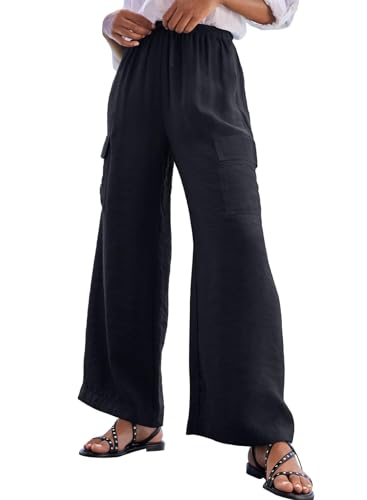 Women Palazzo Pants Summer Casual Wide Leg High Waist Lounge Flowy Beach Trousers Travel Vacation Outfits