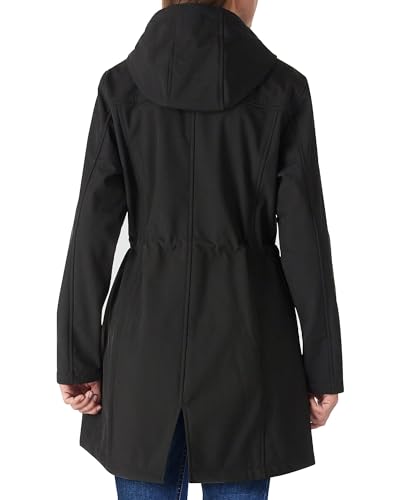 Women's Lightweight Waterproof Fleece Lined Hooded Softshell Rain Jacket, Warm Windbreaker Long Coat