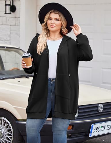 Women Plus Size Zip Up Hoodies Long Sleeve Tunic Sweatshirt Long Fleece Hoodie Jacket with Pockets