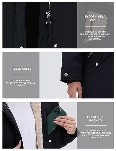 Women's Winter Coats Fleece Lined Parka Jacket Hooded Long Winter Warm Parka Coat with Pockets