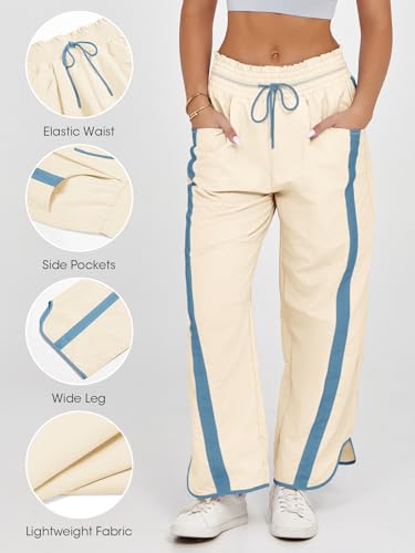 Women's Baggy Wide Leg Pants Casual Drawstring Elastic Waisted Contrast Color Workout Y2K Track Pants