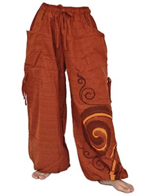 Baggy Harem Pants Men Women, Wide Leg Yoga Lounge Trousers, Adjustable Length, 2 Pockets, One Size