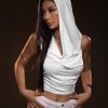 Rave Outfits for Women Sexy Backless Hoodie Draped Halter Tank Top Going Out Concert Festival Party Streetwear