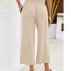 Capri Pants for Women High Waisted Wide Leg Linen Palazzo Trousers Pull On Elastic Smock Waist Loose Flowy Pants
