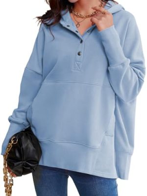 Womens Oversized Sweatshirts Hoodies Fleece Button Neck Hooded Tops Casual Pullover Tunics Winter Outfits 2025