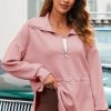 Womens Sweatshirt Oversized Half Zip Up Drawstring Waist Long Sleeve Side Slits Soft Casual Pullover Sweatshirts Tops