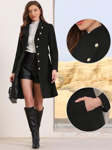 Pea Coats for Women Stand Collar Single Breasted Fall Winter Long Trench Coat with Belt 2025