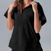 Womens Oversized Half Zip Hoodies Short Sleeve Casual Sweatshirts Pullover Tops with Pockets