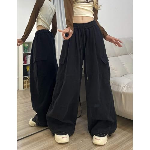 Baggy Cargo Pants for Women Men Y2k Wide Leg Sweatpants High Waisted Drawstring Pants Hip Hop Clothes