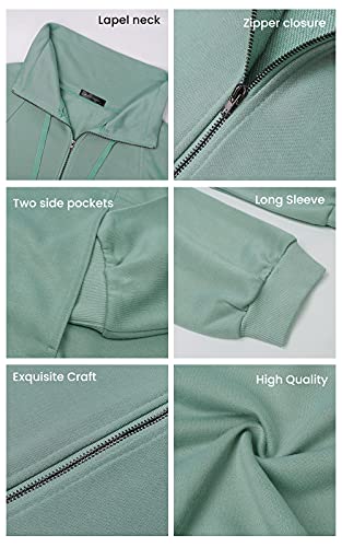 Women's Casual Long Sleeve Lapel Zipper Sweatshirt Drawstring Loose Pullover Tops