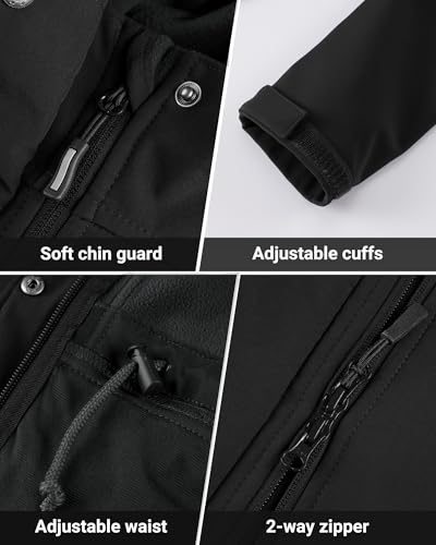 Women's Lightweight Waterproof Fleece Lined Hooded Softshell Rain Jacket, Warm Windbreaker Long Coat