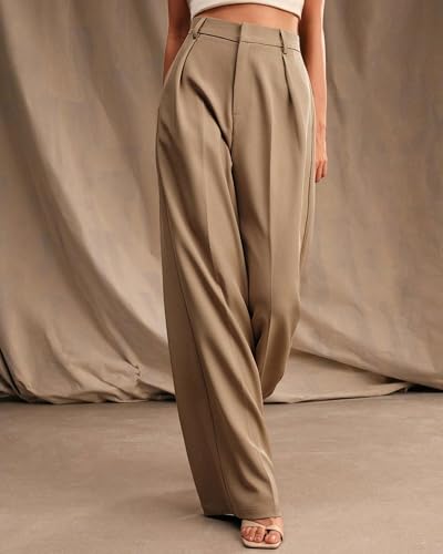 Womens Wide Leg Pants High Waist Straight Work Pants Office Business Casual Palazzo Trousers with Pockets