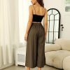 Women's Culottes Linen Cropped Wide Leg Pants Elastic Waist Casual Palazzo Trousers with Pockets