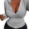 Womens Hooded Tops Sexy V Neck Slim Fit Long Sleeve Shirts