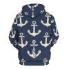 Anchors Nautical Pattern Adult Hoodies Pullover Hooded Sweatshirts Long Sleeve Sweater Tops with Pocket
