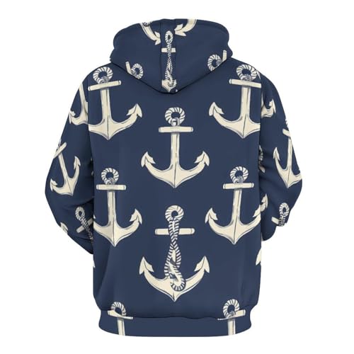 Anchors Nautical Pattern Adult Hoodies Pullover Hooded Sweatshirts Long Sleeve Sweater Tops with Pocket