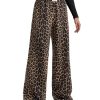 Women's Leopard Print Wide Leg Pants Patched Elastic Waist Casual Loose Trousers